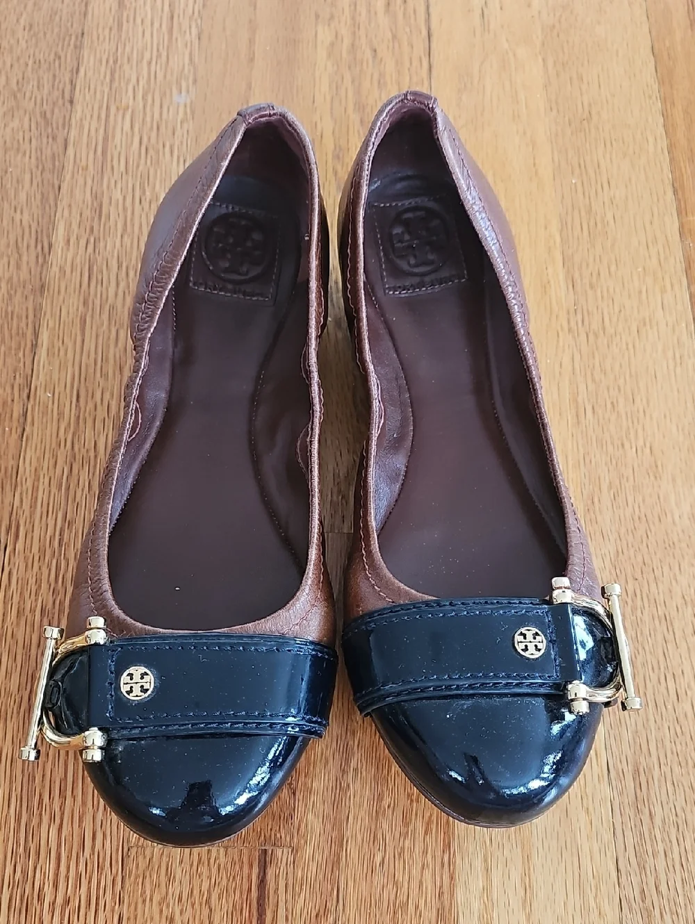 Tory Burch Brown & Black Leather Ballet Flats - Picture 1 of 7